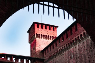 Milan, İtalya; 23 Mart 2011: Sforzesco Kalesi 'nin mimarisinin ayrıntıları.