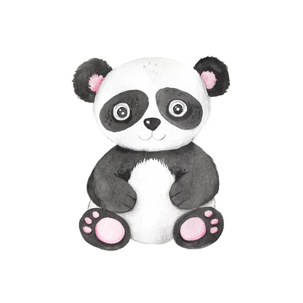 Watercolor Cute Cartoon Panda Animal Character Isolated White Hand Painted — Stock Photo, Image