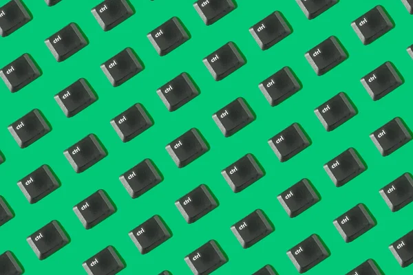 Klávesy Ctrl Klávesnice Počítače Leží Zeleném Pozadí Plochý Ležel Bezproblémový — Stock fotografie