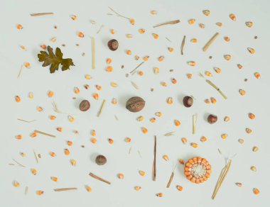 Traditional Orthodox Christmas decoration lay down on white background. Pattern flat lay composition, minimal Christmas celebration concept