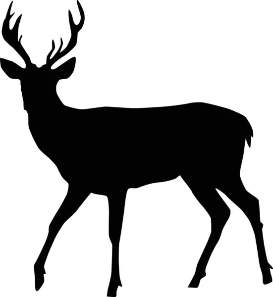 Silueta negra de un ciervo con cuernos grandes. Animales.. — Vector de stock