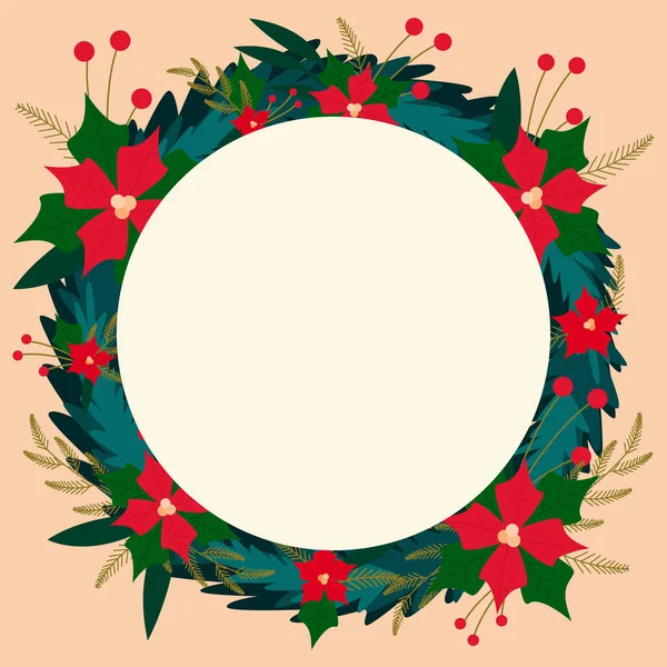 Carte de voeux de Noël et Nouvel An avec une couronne de fleurs. — Image vectorielle