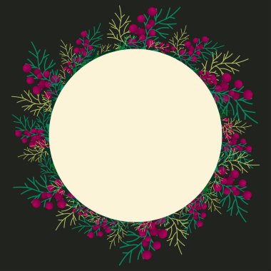 Noel ve Yeni Yıl tebrik kartı ve çam çelengi.