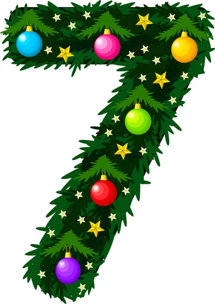 Номер 7. Дизайн рождественского алфавита и цифр. — стоковый вектор