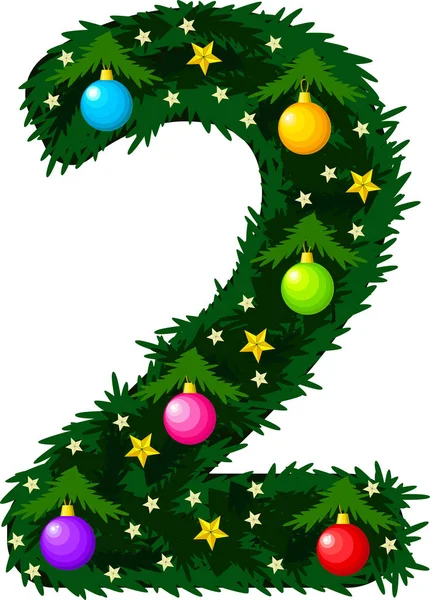 Number 2. Design of the Christmas alphabet and numbers. — Stock Vector