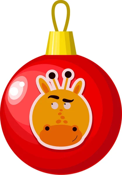 Christmas tree red ball with a giraffe pattern. — Stock Vector