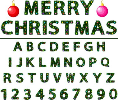 Harfler ve numaralar. Noel Alfabesi. ABC, vektör Noel yazı tipi.