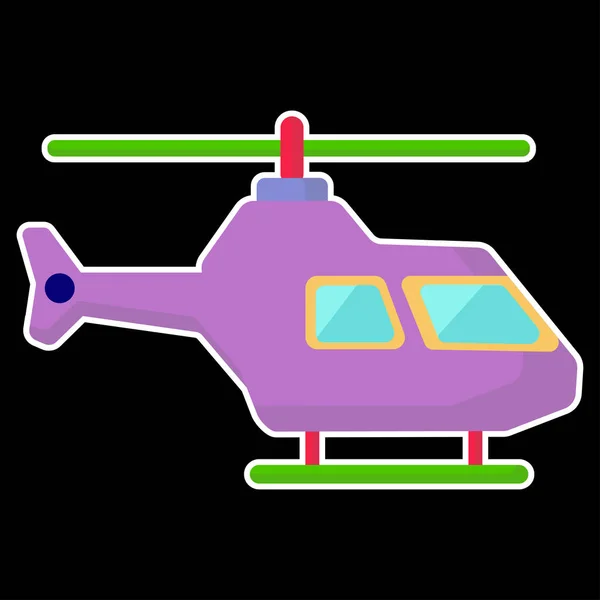 Illustration vectorielle plate d'hélicoptère de jouet de bande dessinée sur un fond noir. — Image vectorielle