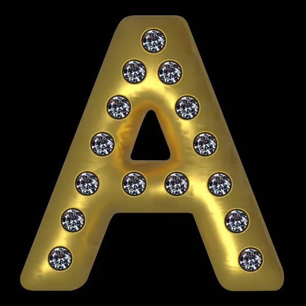 Değerli Taşlarla Işlenmiş Altın Bir Mektup Altın Alfabe Vektör Illüstrasyonu — Stok Vektör