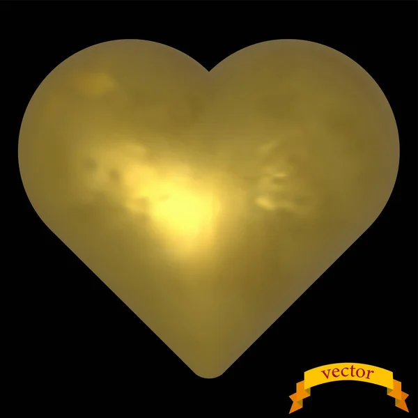 Siyah arkaplanda bir kalbin altın görüntüsü. — Stok Vektör