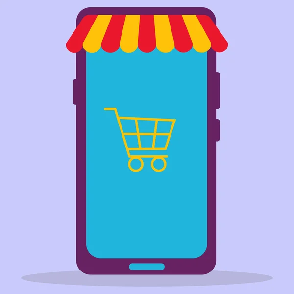 Ein Telefon-Symbol mit einem Warenkorb. Einkaufen. — Stockvektor
