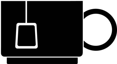 Simge, siyah silueti olan, çay poşetli küçük bir kupa..