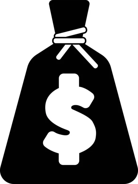 Ícone de saco de dinheiro, silhueta preta. Destaque sobre um fundo branco. — Vetor de Stock