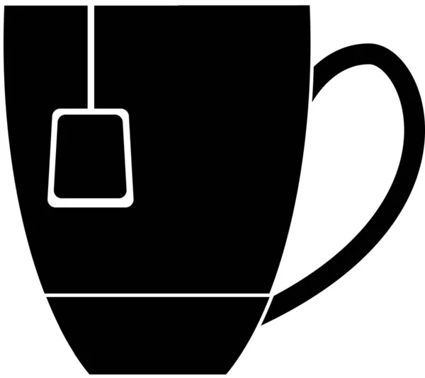 Ícone de caneca com um saco de chá, silhueta preta. — Vetor de Stock
