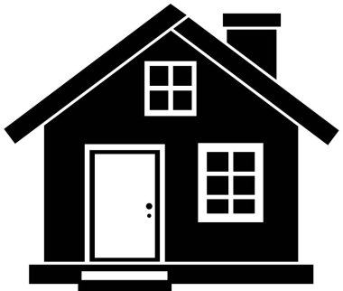 Ev ikonu, siyah siluet. Beyaz arka planda işaretlenmiş. Vektör çizimi. Bir dizi iş simgesi.