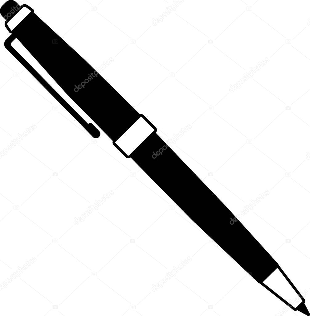 Ballpoint pen icon, black silhouette. Highlighted on a white background. Vector illustration. A series of business icons.