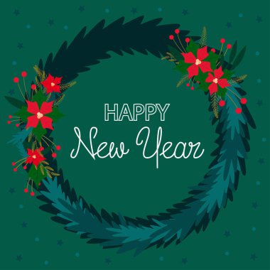 Noel çelengi. Spruce dalları. Yazıt. Mutlu yıllar..