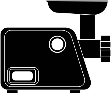 Beyaz bir arka planda kıyma makinesinin siyah silüeti..