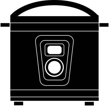 Beyaz arka planda yavaş pişiren bir tencerenin siyah silüeti.