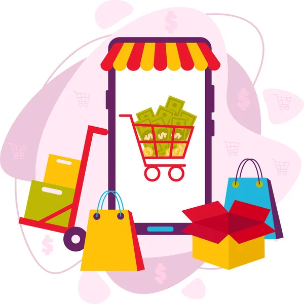 Online-Shopping-Shop auf der Website und Handy-Design. — Stockvektor