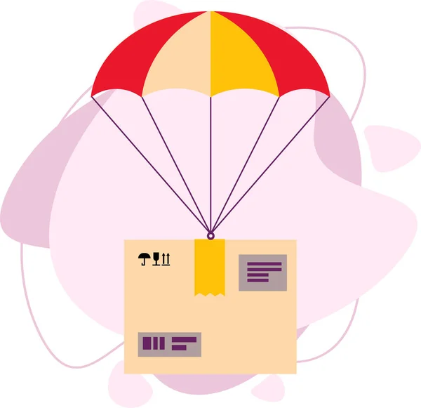 Parachutes delivering parcels. The box with the cargo is flying. — 图库矢量图片