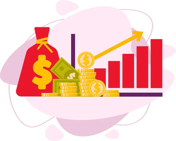 A pile of cash and a growing chart with an up arrow. — Stock Vector