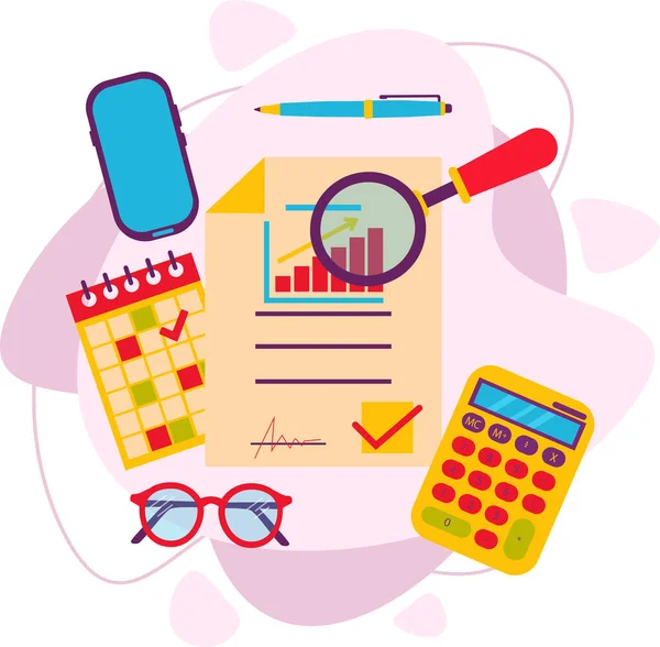 Auditoria fiscal, análise do mercado financeiro. Ilustração vetorial plana. —  Vetores de Stock