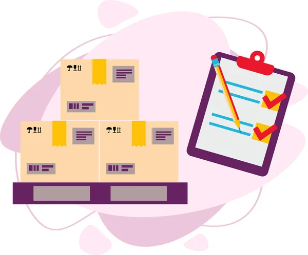 Förpackningsbox Med Checklista Och Penna Begreppet Snabb Online Logistik Leverans — Stock vektor