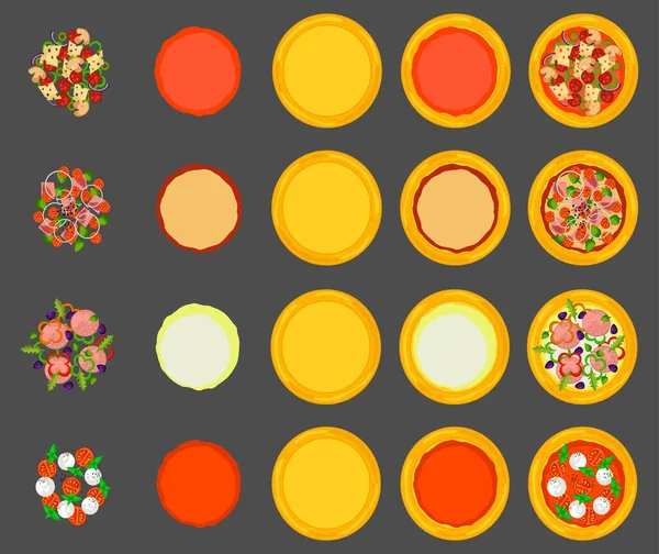 Pizza and all the ingredients for its preparation. — Vector de stock