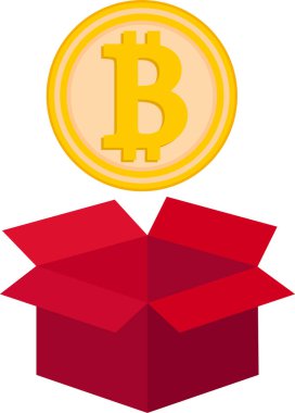 Kripto para kavramı. İzole edilmiş Bitcoin ikon vektör illüstrasyon tasarımı içeren karton kutu beyaz arkaplanda.