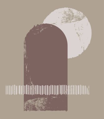 Minimum geometrik tasarımı olan bir poster. Basit formlar. Bir dizi kartpostal, posterler, soyut kompozisyonlarla dolu arka planlar. Modern sanatın tasarımı.