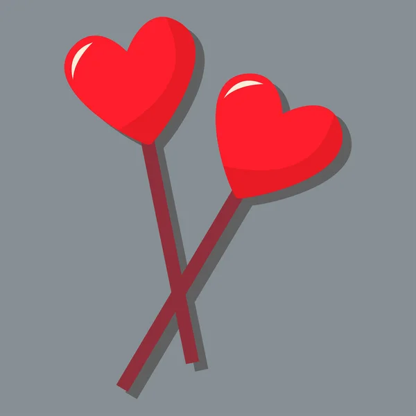 Два Сердца Палочке День Любви День Святого Валентина Открытка Признанием — стоковый вектор