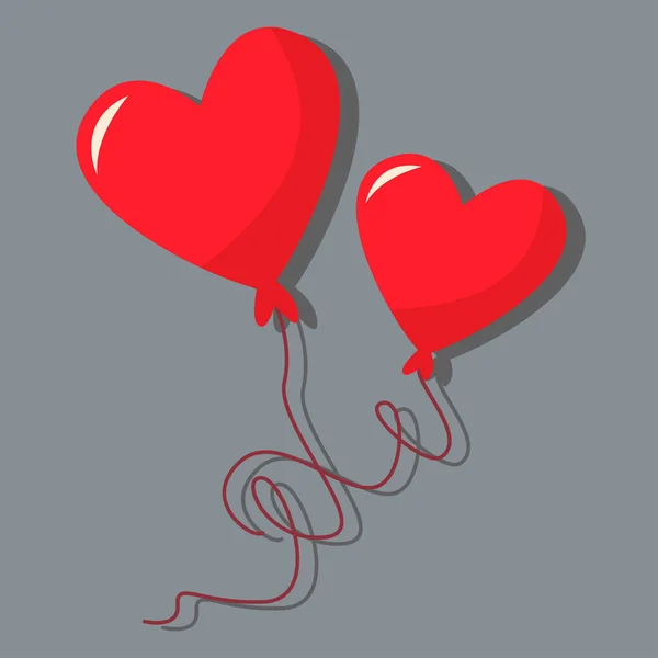 Deux Ballons Forme Cœur Jour Amour Saint Valentin Une Carte — Image vectorielle