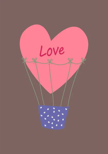 Ein Luftballon Herzform Vektorbild Boho Stil Valentinstag Grußkarte Mit Einer — Stockvektor