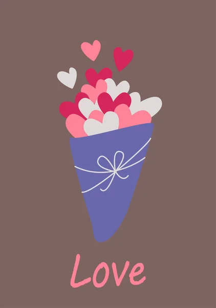 Paquet Cœurs Amour Image Vectorielle Dans Style Boho Saint Valentin — Image vectorielle