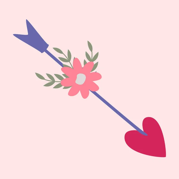 Flèche Une Flèche Avec Une Pointe Coeur Une Fleur Carte — Image vectorielle