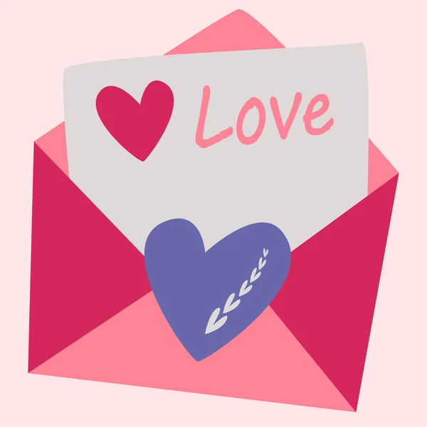 Busta Rosa Con Una Lettera Amore Iscrizione Biglietto San Valentino — Vettoriale Stock