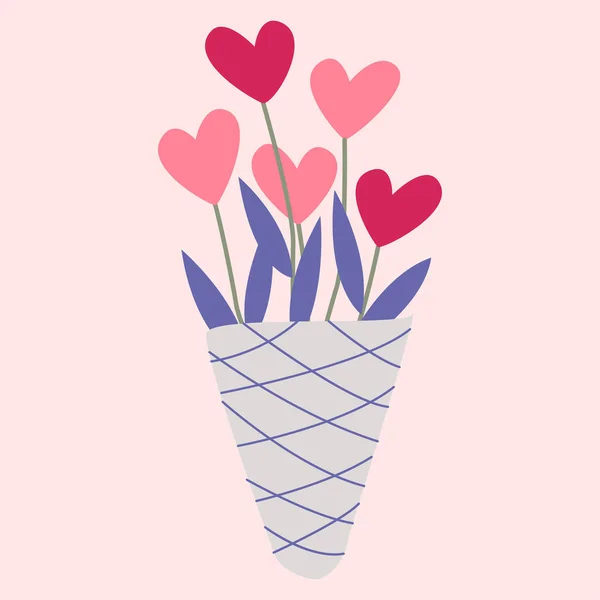 Kupa Şeklinde Bir Buket Çiçek Sevgililer Günü Kartı Aşkın Vektör — Stok Vektör