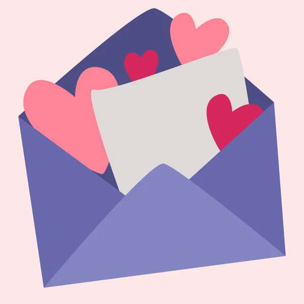 Kuvertet Öppet Med Ett Tomt Brev Och Hjärtan Alla Hjärtans Vektorgrafik