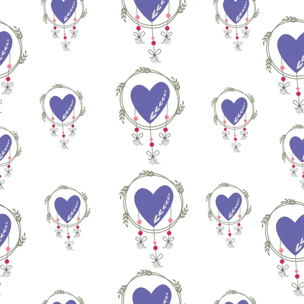 Simple Seamless Pattern Decorative Wreath Hearts Valentine Day Background Flat — Stock Vector