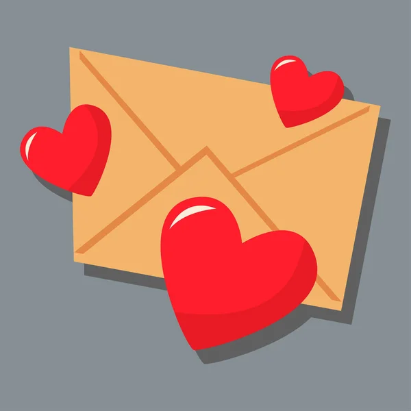 Καρδιές Και Ένας Κλειστός Χάρτινος Φάκελος Ημέρα Του Έρωτα Του — Διανυσματικό Αρχείο