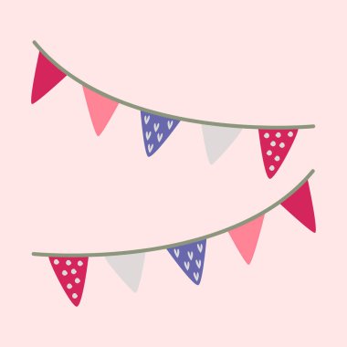 Bayraklar şenlikli. Boho tarzında vektör görüntüsü. Sevgililer Günü. İçinde aşk ilanı olan bir tebrik kartı..