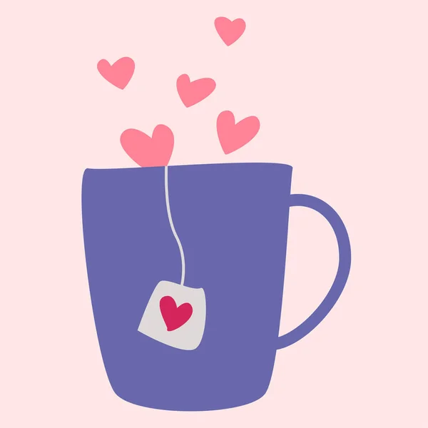 Mug Tea Bag Vector Image Boho Style Valentine Day Greeting — Stock Vector