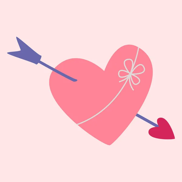 Coeur Rose Avec Arc Flèche Image Vectorielle Dans Style Boho — Image vectorielle