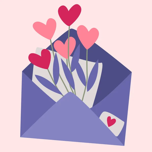 Ett Kuvert Med Blommor Vektorbild Boho Stil Alla Hjärtans Dag — Stock vektor