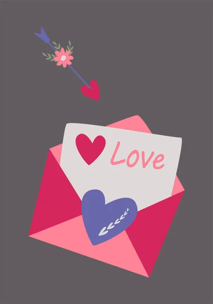 Ein Geöffneter Umschlag Mit Einem Liebesbrief Und Einem Pfeil Vektorbild — Stockvektor
