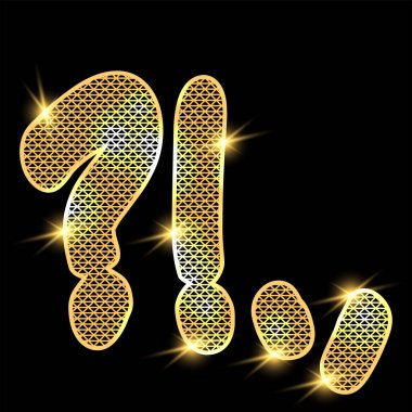 Koyu arkaplanlı altın alfabe. Noktalama işaretleri