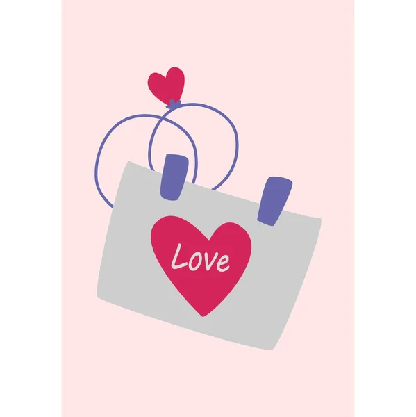Sticker Inscription Love Wedding Rings Vector Image Boho Style Valentine — Stock Vector