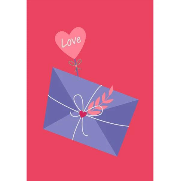 棒に手紙とキャラメル ボホ形式のベクトル画像 バレンタインデーよ 愛を宣言したグリーティングカード — ストックベクタ
