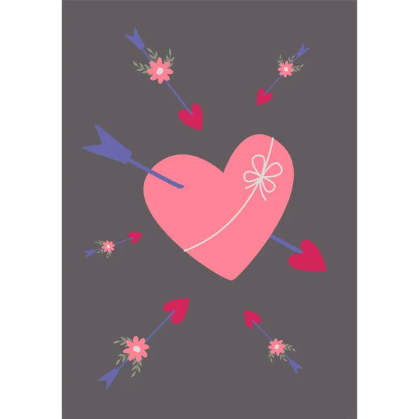 Μια Μεγάλη Καρδιά Ένα Βέλος Και Βέλη Λουλούδια Διανυσματική Εικόνα — Διανυσματικό Αρχείο